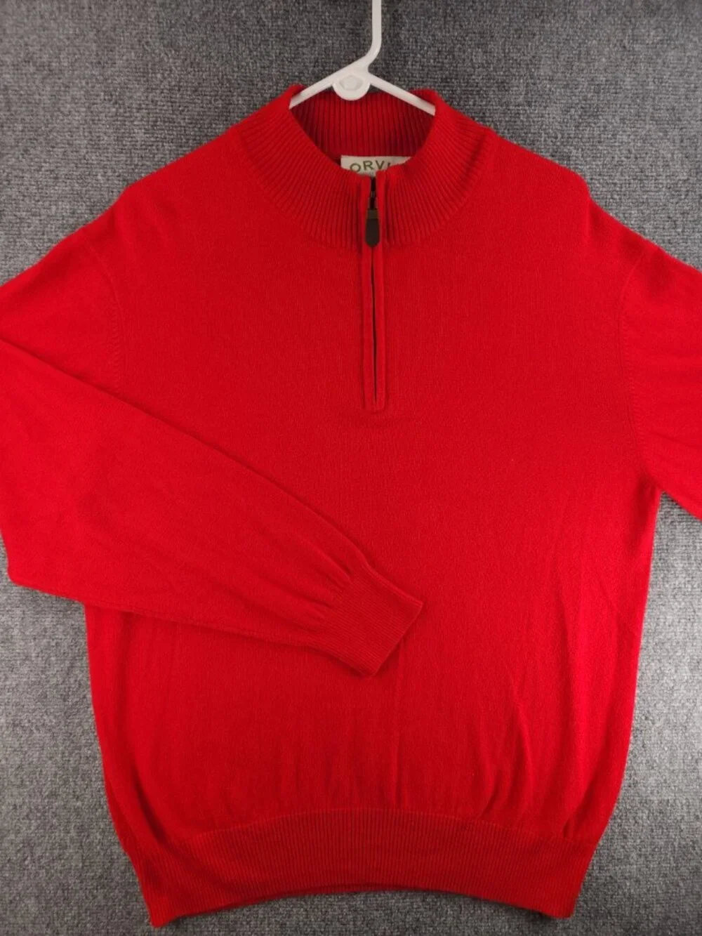 Orvis Cotton Silk Cashmere Pullover Red Sweater Soft 1/4 Zip Knit Mock Neck